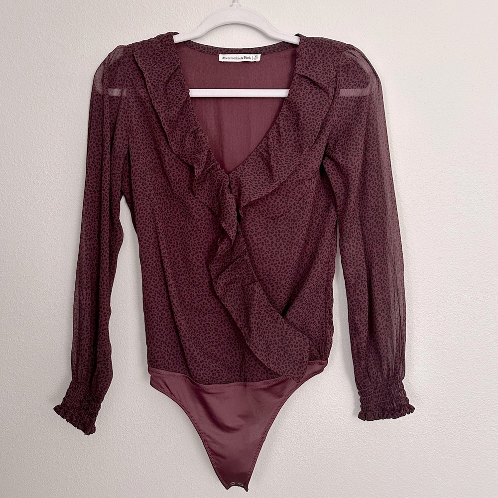 Long sleeves Ruffled Leopard Bodysuit